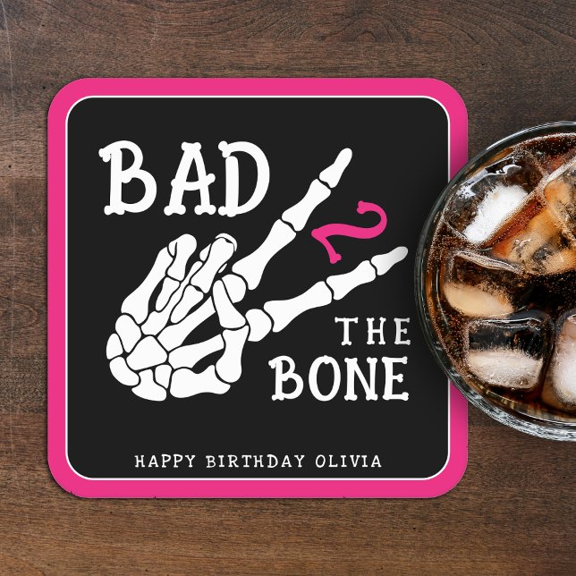 Posavasos Cuadrado De Papel Bad 2 the Bone Skeleton 2nd Birthday Party (Subido por el creador)