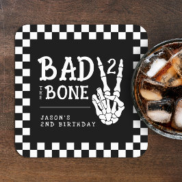 Posavasos Cuadrado De Papel Bad 2 the Bone Skeleton 2nd Birthday Party