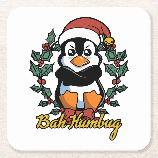 Posavasos Cuadrado De Papel Bah humbug (Anverso)