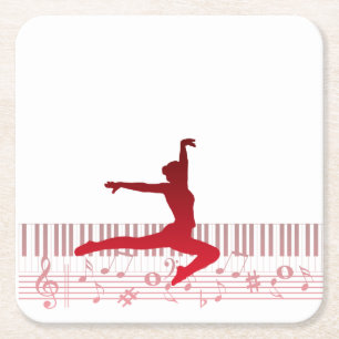 Posavasos Cuadrado De Papel Bailarín de ballet en un teclado