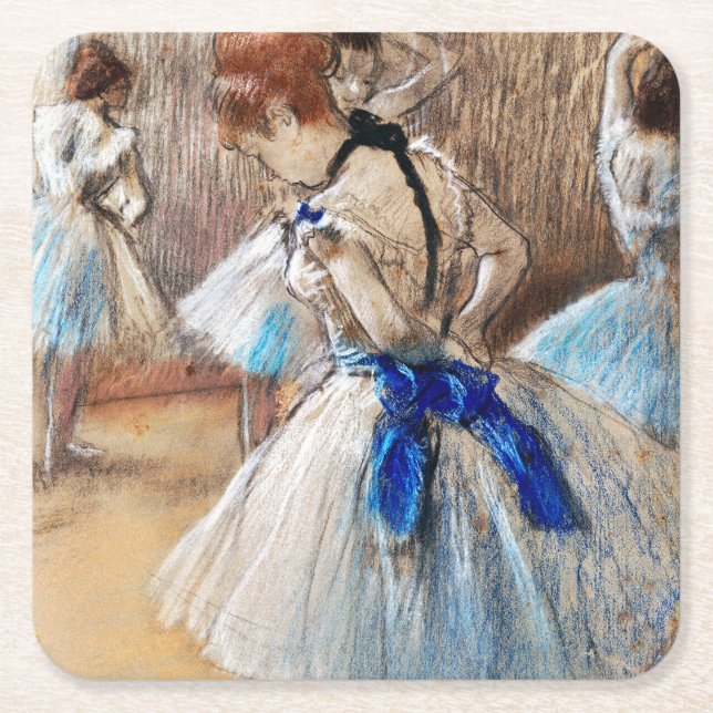 Posavasos Cuadrado De Papel Bailarina de cinta azul, Edgar Degas (Anverso)