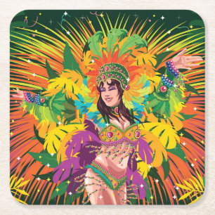 Posavasos Cuadrado De Papel Bailarina del Carnaval de Río