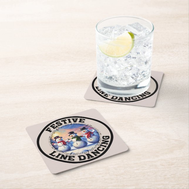 Posavasos Cuadrado De Papel Baile de línea festivo de los hombres de nieve (In situ)