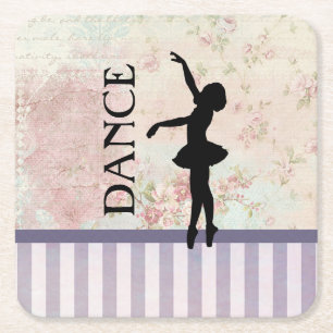 Posavasos Cuadrado De Papel Baile - Silueta de Bailarina Fondo Vintage