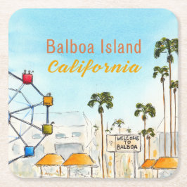 Posavasos Cuadrado De Papel Balboa Island Newport Beach Coaster