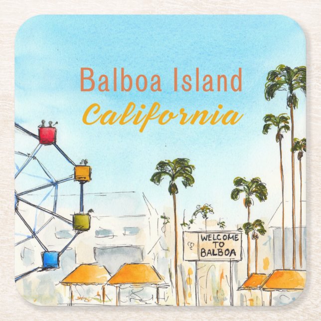 Posavasos Cuadrado De Papel Balboa Island Newport Beach Coaster (Anverso)