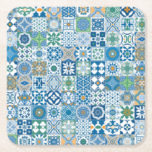 Posavasos Cuadrado De Papel Baldosa marroquí - azul y verde
