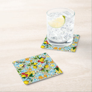 Posavasos Cuadrado De Papel Baldosas Azules Patrón Mediterráneo