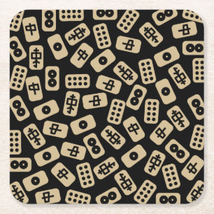Posavasos Cuadrado De Papel Baldosas de Mahjong marrones en negro