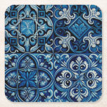 Posavasos Cuadrado De Papel Baldosas de mosaico azul marino. Resumen de patrón<br><div class="desc">Cubierta de papel con mosaico de mosaico de la marina azul. Resumen de azulejo de cerámica floral al estilo español o marroquí.</div>