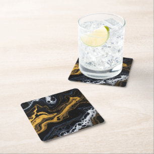 Posavasos Cuadrado De Papel Baldosas Decorativas De Resumen De Lujo - Negro, O