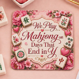 Posavasos Cuadrado De Papel Baldosas Elegantes de Mahjong con Floral Rosa