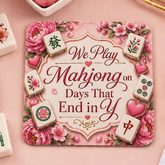 Posavasos Cuadrado De Papel Baldosas Elegantes de Mahjong con Floral Rosa