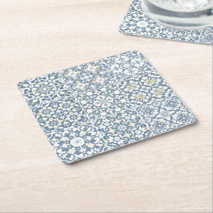 Posavasos Cuadrado De Papel Baldosas Mediterráneas, Marroquíes, Mayólicas, Azu