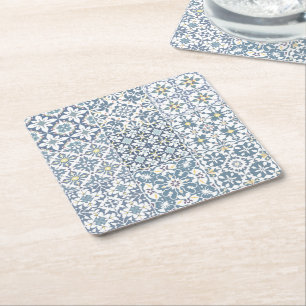Posavasos Cuadrado De Papel Baldosas Mediterráneas, Marroquíes, Mayólicas, Azu