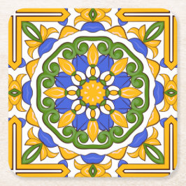 Posavasos Cuadrado De Papel Baldosas mediterráneas, mayólica, siciliana, azule