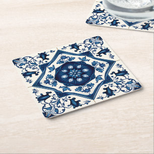 Posavasos Cuadrado De Papel Baldosas mediterráneas, portuguesas, azulejo, mall