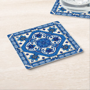 Posavasos Cuadrado De Papel Baldosas mediterráneas, portuguesas, azulejo, mall