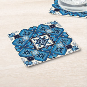 Posavasos Cuadrado De Papel Baldosas mediterráneas, portuguesas, azulejo, mall