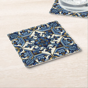 Posavasos Cuadrado De Papel Baldosas mediterráneas, portuguesas, azulejo, mall