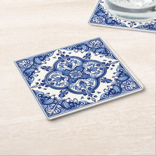 Posavasos Cuadrado De Papel Baldosas mediterráneas, portuguesas, azulejo, mall