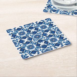 Posavasos Cuadrado De Papel Baldosas mediterráneas, portuguesas, azulejo, mall