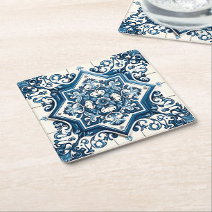 Posavasos Cuadrado De Papel Baldosas mediterráneas, portuguesas, azulejo, mall