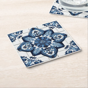 Posavasos Cuadrado De Papel Baldosas mediterráneas, portuguesas, azulejo, mall