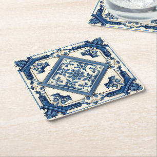 Posavasos Cuadrado De Papel Baldosas mediterráneas, portuguesas, azulejo, mall