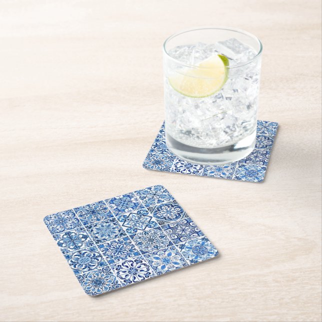 Posavasos Cuadrado De Papel Baldosas mediterráneas, portuguesas, azulejo, mall (In situ)