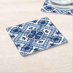 Posavasos Cuadrado De Papel Baldosas mediterráneas, portuguesas, azulejo, mall