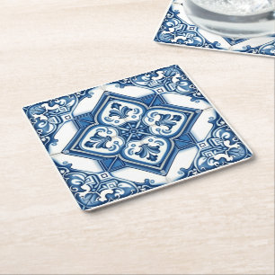 Posavasos Cuadrado De Papel Baldosas mediterráneas, portuguesas, azulejo, mall