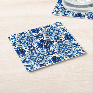 Posavasos Cuadrado De Papel Baldosas mediterráneas, portuguesas, azulejo, mall