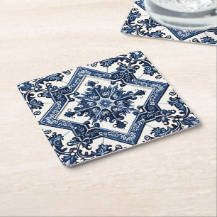 Posavasos Cuadrado De Papel Baldosas mediterráneas, portuguesas, azulejo, mall