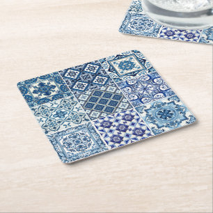 Posavasos Cuadrado De Papel Baldosas mediterráneas, portuguesas, azulejo, mall