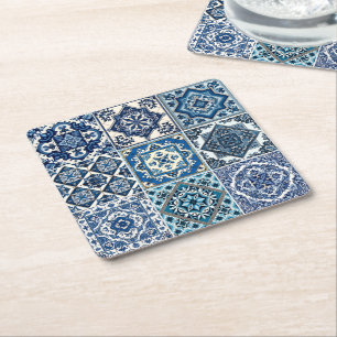 Posavasos Cuadrado De Papel Baldosas mediterráneas, portuguesas, azulejo, mall
