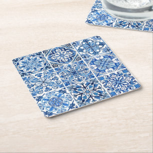 Posavasos Cuadrado De Papel Baldosas mediterráneas, portuguesas, azulejo, mall