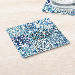 Posavasos Cuadrado De Papel Baldosas mediterráneas, portuguesas, azulejo, mall