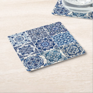 Posavasos Cuadrado De Papel Baldosas mediterráneas, portuguesas, azulejo, mall