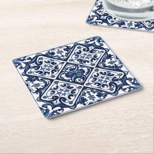 Posavasos Cuadrado De Papel Baldosas mediterráneas, portuguesas, azulejo, mall