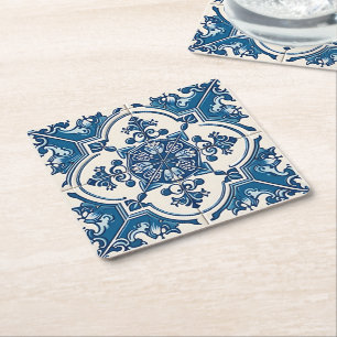 Posavasos Cuadrado De Papel Baldosas mediterráneas, portuguesas, azulejo, mall