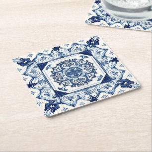 Posavasos Cuadrado De Papel Baldosas mediterráneas, portuguesas, azulejo, mall