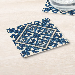 Posavasos Cuadrado De Papel Baldosas mediterráneas, portuguesas, azulejo, mall