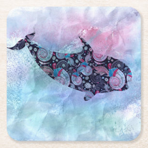 Posavasos Cuadrado De Papel Ballena ornamental de la silueta