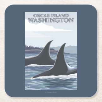 Posavasos Cuadrado De Papel Ballenas #1 - orcas isla, Washington de la orca