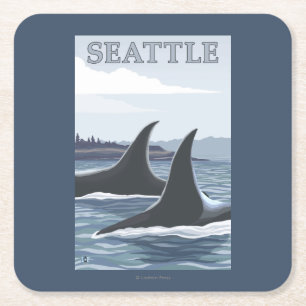 Posavasos Cuadrado De Papel Ballenas #1 - Seattle, Washington de la orca
