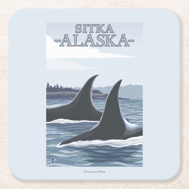 Posavasos Cuadrado De Papel Ballenas #1 - Sitka, Alaska de la orca (Anverso)
