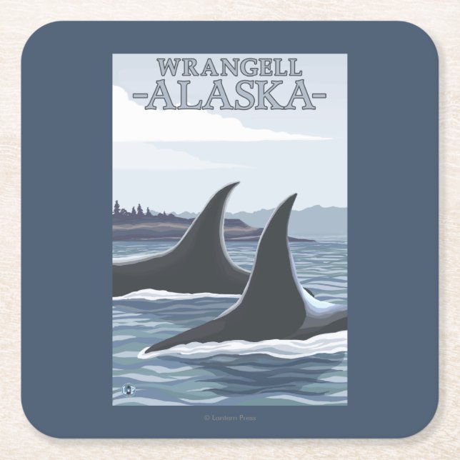 Posavasos Cuadrado De Papel Ballenas #1 - Wrangell, Alaska de la orca (Anverso)