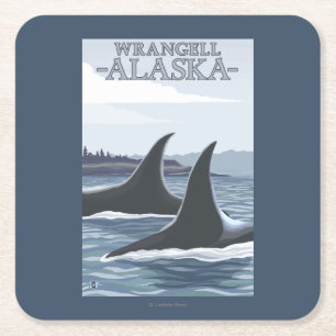 Posavasos Cuadrado De Papel Ballenas #1 - Wrangell, Alaska de la orca