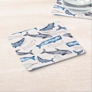 Posavasos Cuadrado De Papel Ballenas acuáticas